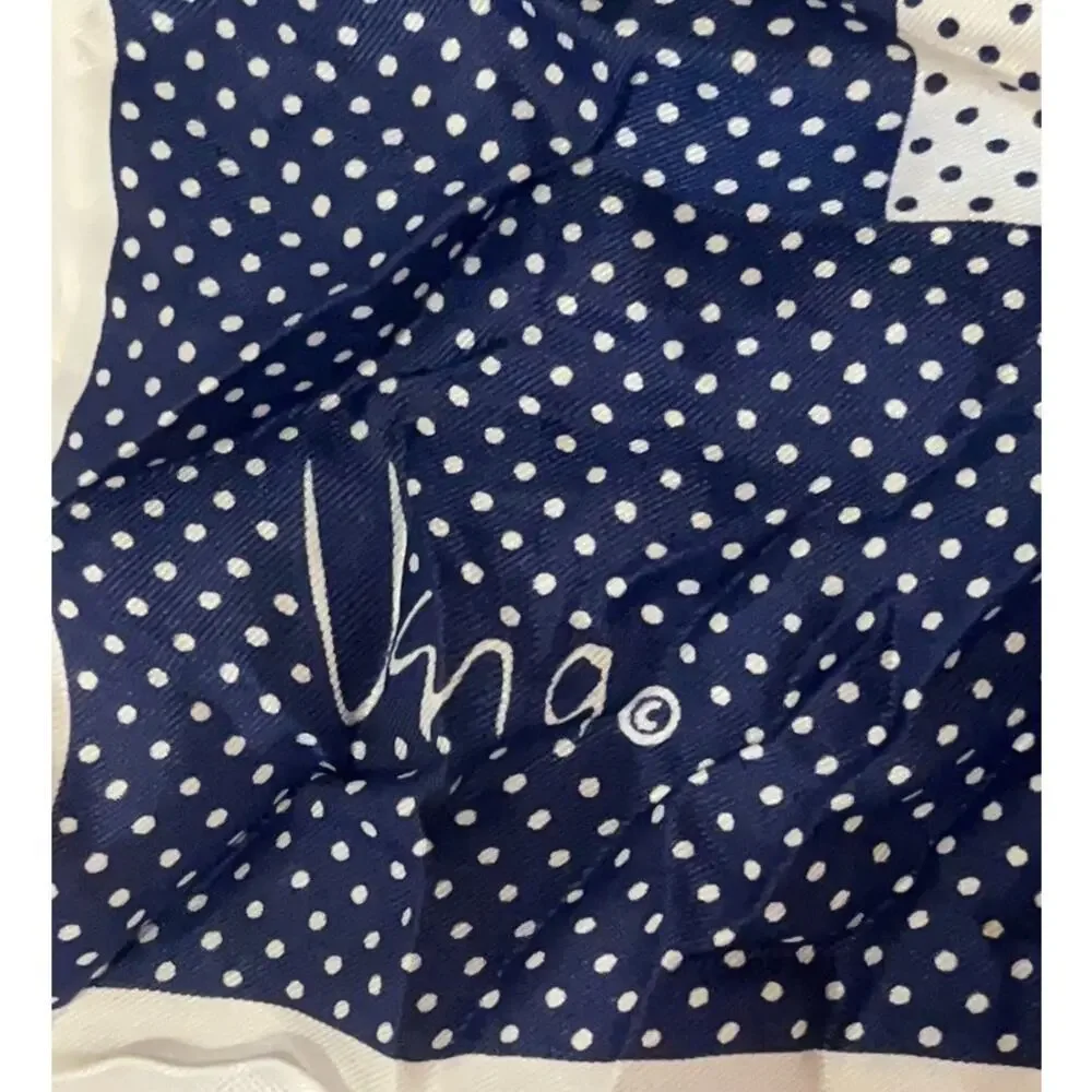 Vintage Vera Neumann Scarf - Signed - Blue & White - Polka Dot